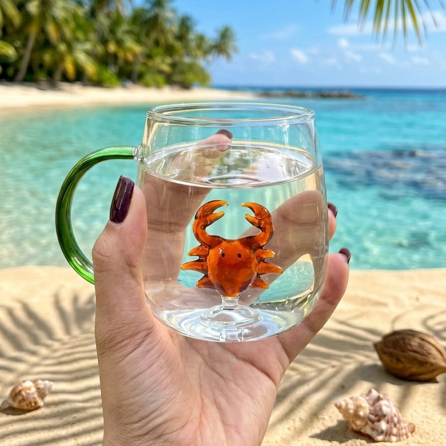 The Shoreline Guardian – Hand-Blown Coastal Crab Figurine Glass